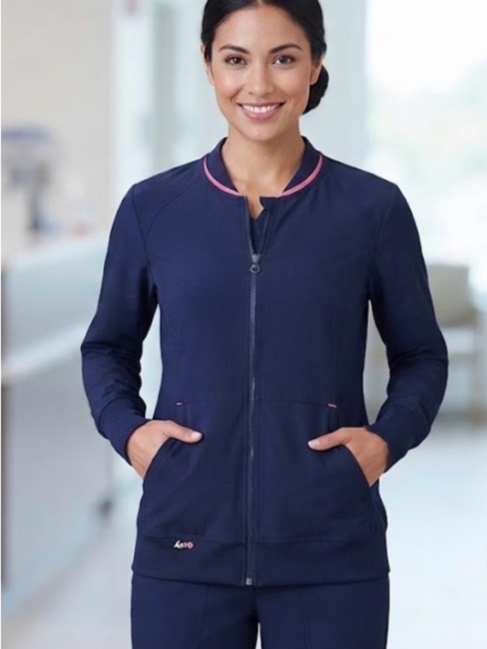 Koi Lite Navy Blue Scrub Jacket Full Zip Warm Up Scrub Top Size Small